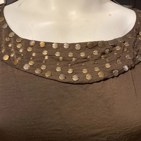 D womens Bue Options solid brown sleeveless regular size blouse L. NWT - Picture 2 of 5